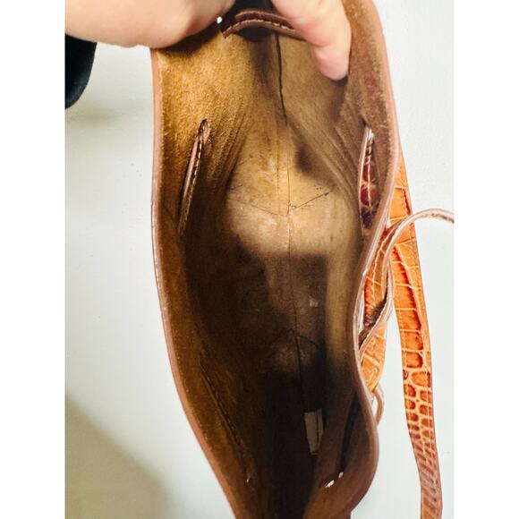 MANSUR GAVRIEL Brown Crocodile Embossed Drawstring Mini Bucket Bag Purse - Picture 12 of 14
